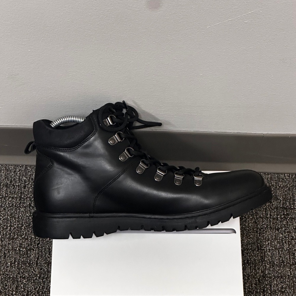Aldo Hiker Boots Mens 10.5 Black Leather Lug Sole Lace Up Grunge Gorpcore NWOT - Picture 10 of 13